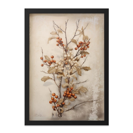 Vintage Berries Wall Art, Botanical Print, Rustic Home Decor, Farmhouse Wall Decor, Berry Branch Art, Fall Decor, Nature Inspired Art - Tawshia