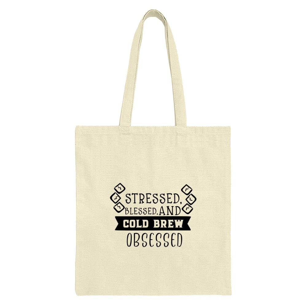 Stressed Blessed Cold Brew Obsessed Tote Bag, Coffee Lover Gift, Funny Tote, Caffeine Addict, Everyday Bag, Reusable Shopping Bag - Tawshia