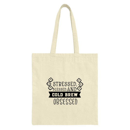 Stressed Blessed Cold Brew Obsessed Tote Bag, Coffee Lover Gift, Funny Tote, Caffeine Addict, Everyday Bag, Reusable Shopping Bag - Tawshia