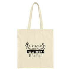 Stressed Blessed Cold Brew Obsessed Tote Bag, Coffee Lover Gift, Funny Tote, Caffeine Addict, Everyday Bag, Reusable Shopping Bag - Tawshia