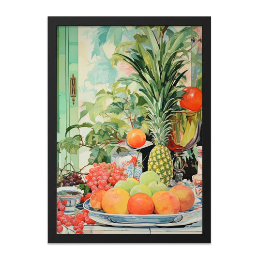 Fruit Still Life Wall Art, Tropical Fruit Art Print, Kitchen Decor, Vibrant Fruit Painting, Pineapple Art, Colorful Food Art - Tawshia