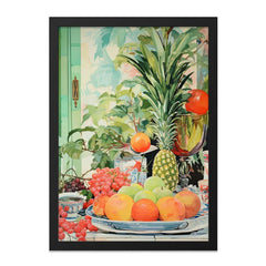 Fruit Still Life Wall Art, Tropical Fruit Art Print, Kitchen Decor, Vibrant Fruit Painting, Pineapple Art, Colorful Food Art - Tawshia