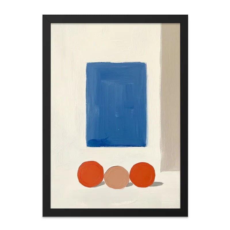 Abstract Wall Art, Modern Art Print, Geometric Shapes Poster, Blue Rectangle, Orange Circles, Contemporary Wall Decor, Minimalist Art - Tawshia