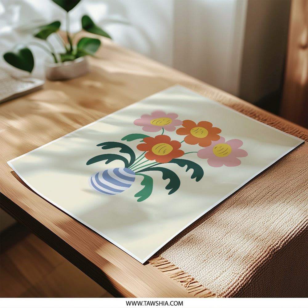 Floral Photographic Print, Flower Bouquet Art, Botanical Illustration, Home Decor, Modern Wall Art, Cute Flowers, Vase Art Print - Tawshia