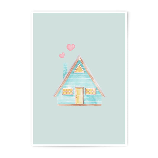 Watercolor House Photographic Prints, Cute Home Art, A Frame Cabin Prints, Home with Hearts, Whimsical Decor, Childrens Wall Art - Tawshia