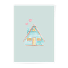 Watercolor House Photographic Prints, Cute Home Art, A Frame Cabin Prints, Home with Hearts, Whimsical Decor, Childrens Wall Art - Tawshia