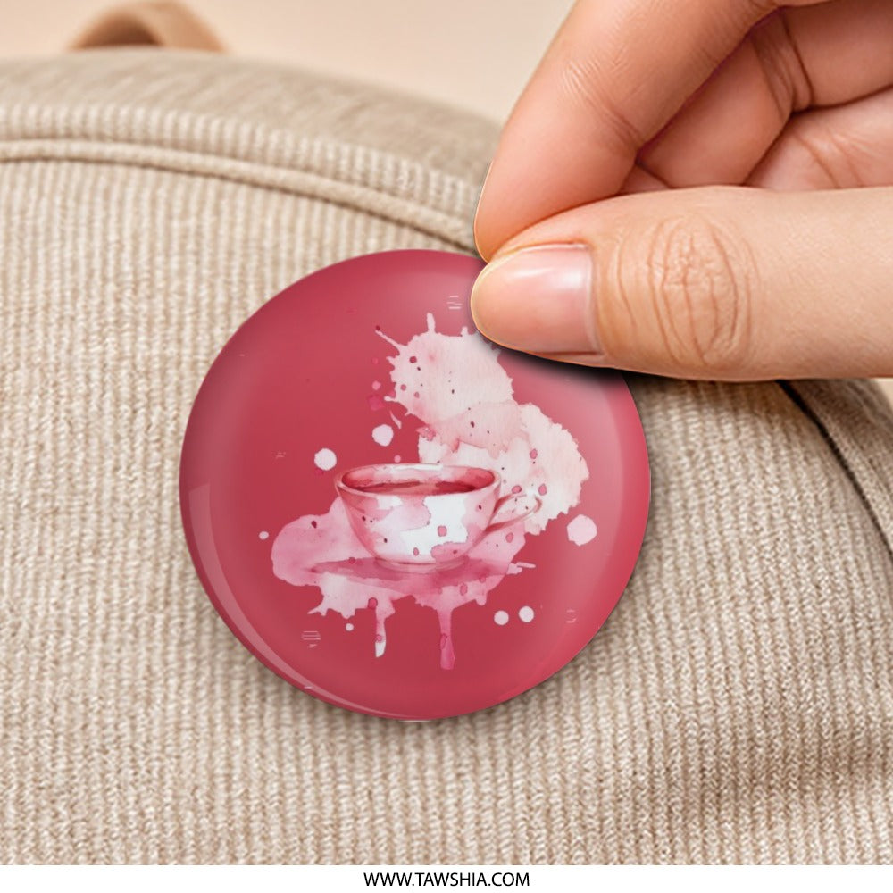 Watercolor Tea Cup Pinback Button, Cute Drink Badge, Unique Tea Lover Gift, Pink Aesthetic Pin, Trendy Accessory, Collectible Button Pin - Tawshia