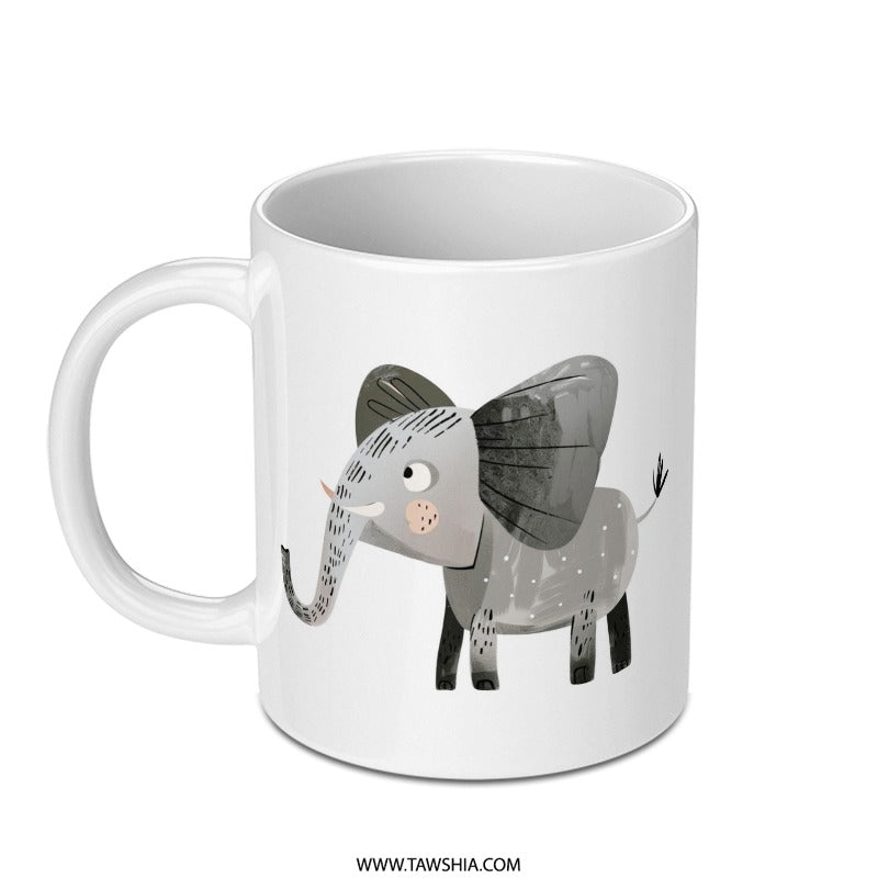 Elephant Mug, Cute Animal Mug, Coffee Mug, Tea Mug, Adorable Elephant Design, Gift Idea, Unique Mug, Cartoon Elephant Mug, Kids Mug - Tawshia