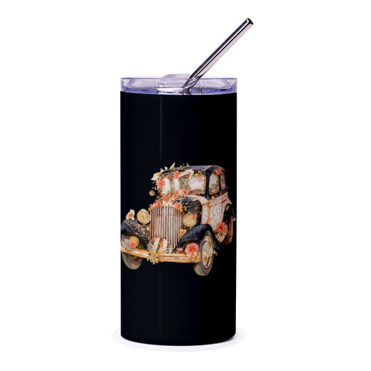 Floral Antique Car Tumbler, Classic Car Tumbler, Vintage Car with Flowers, Gift for Car Lovers, Unique Tumbler Design, Travel Tumbler - Tawshia
