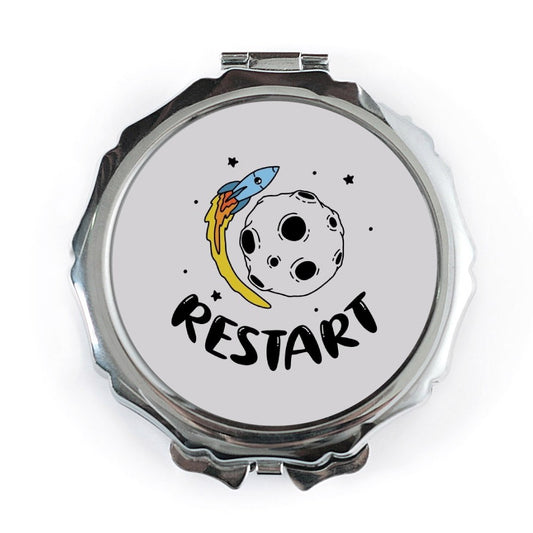 Restart Pocket Mirror, Rocket and Moon Travel Mirror, Funny Quote Compact Mirror, Unique Portable Mirror, Gift for Space Lovers - Tawshia