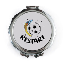 Restart Pocket Mirror, Rocket and Moon Travel Mirror, Funny Quote Compact Mirror, Unique Portable Mirror, Gift for Space Lovers - Tawshia
