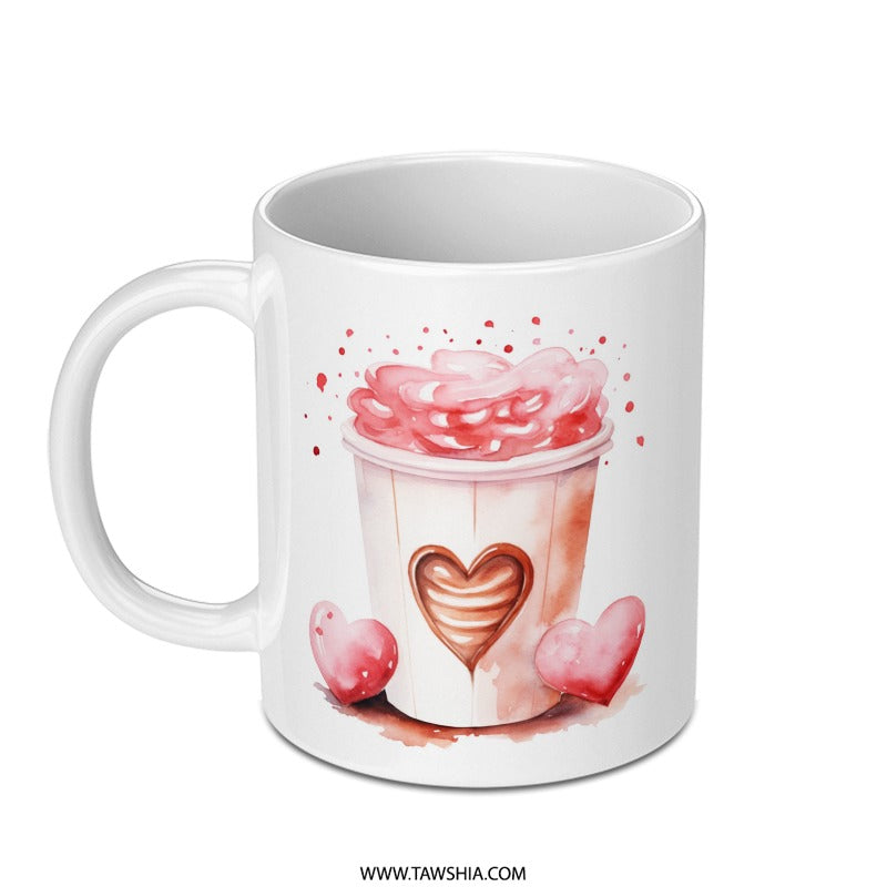 Watercolor Love Latte Mug, Coffee Mug, Valentine Gift Mug, Romantic Mug, Heart Mug, Drinkware, Cozy Mug, Gift for Her, Gifts for Him - Tawshia