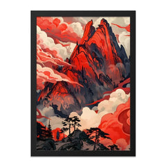 Red Mountain Landscape Wall Art, Asian Inspired Decor, Dramatic Mountain Print, Nature Art, Cloudscape Painting, Modern Wall Decor, Home - Tawshia
