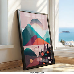 Geometric Mountain Wall Art, Abstract Landscape Print, Modern Home Decor, Colorful Nature Scenery, Unique Art - Tawshia