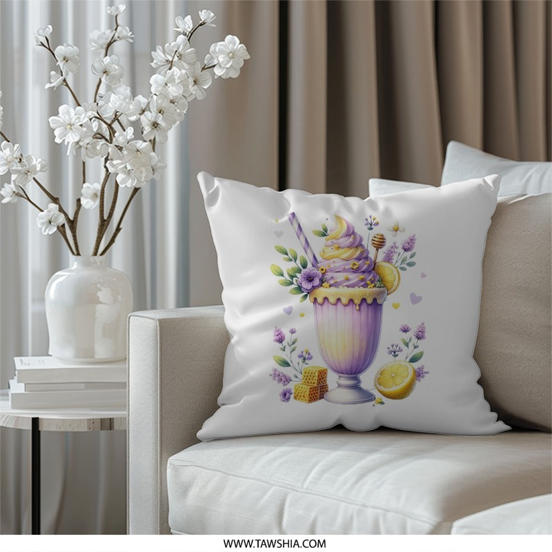 Lavender Lemonade Pillow, Cute Drink Throw Pillow, Decorative Dessert Pillow, Pastel Home Decor, Floral Accent Pillow, Whimsical Pillow - Tawshia