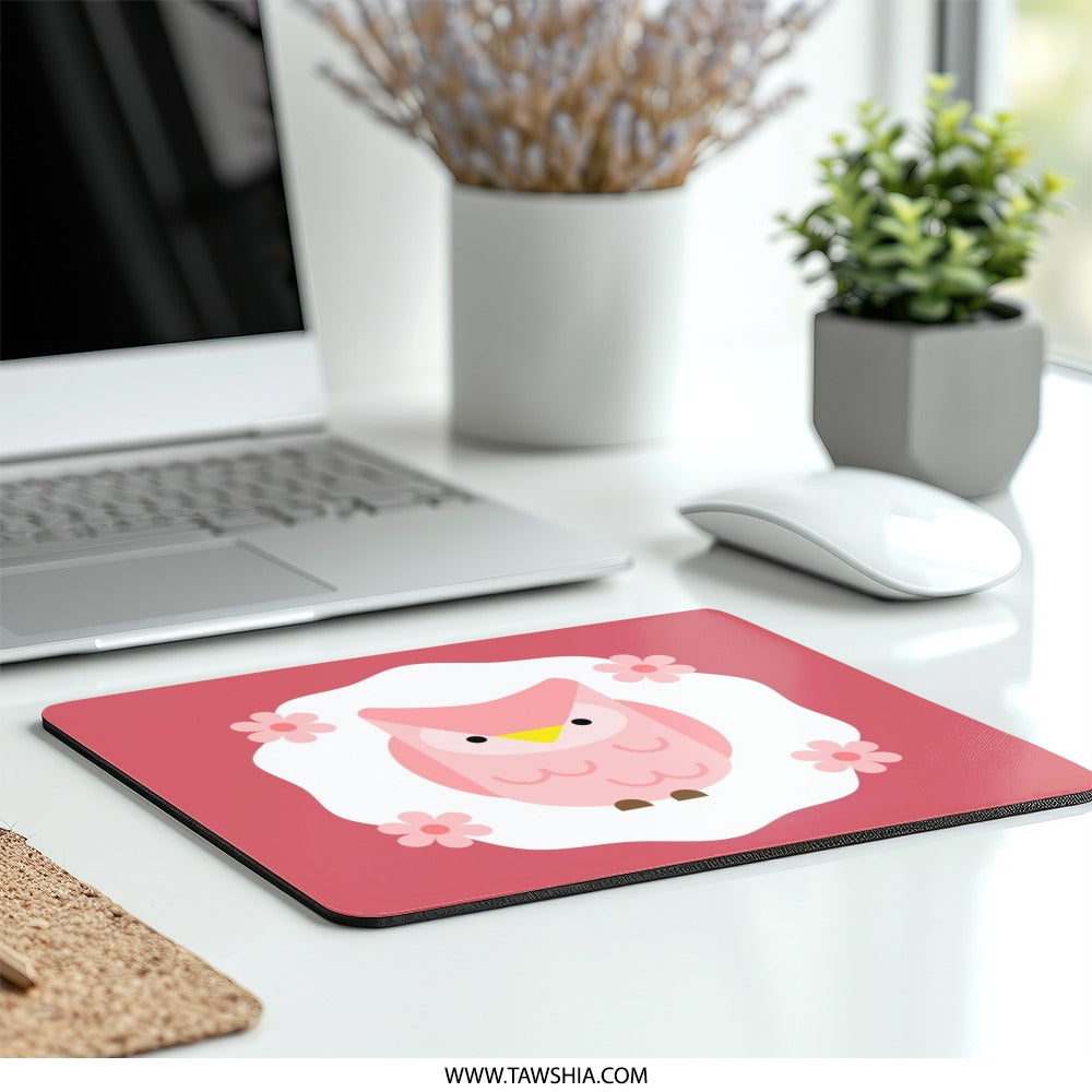 Pink Owl Mouse Pad, Cute Bird Desk Decor, Floral Computer Accessory, Unique Office Gift, Stylish Gaming Pad - Tawshia