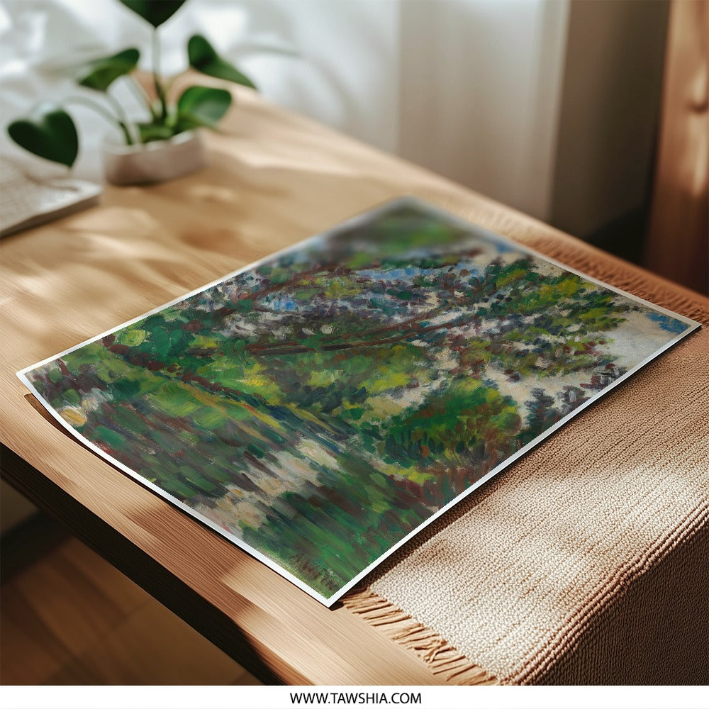 Impressionist River Photographic Print, Landscape Art Print, Green Trees Painting, River Reflections Wall Art, Nature Photo Print - Tawshia