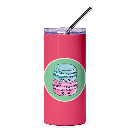 Kawaii Macaron Tumbler, Cute Dessert Art Tumbler, Food Lover Gift, Pink and Blue Macarons, Unique Drinkware, Trendy Tumblers - Tawshia
