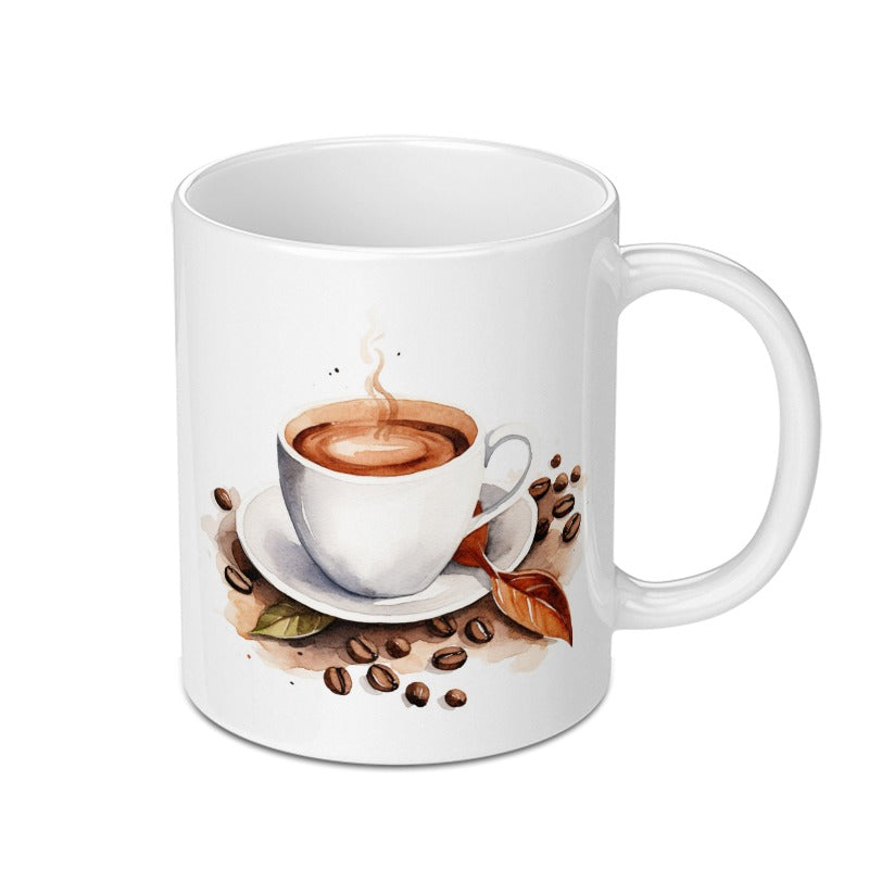 Coffee Lover Mug, Watercolor Coffee Cup, Coffee Beans Mug, Caffeine Addict Mug, Coffee Art Mug, Unique Coffee Mug Gift, Drinkware - Tawshia
