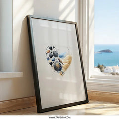 Seashell Heart Wall Art, Beachy Home Decor, Coastal Art Print, Seashells, Starfish, Watercolor Wall Art, Ocean Lover Gift - Tawshia