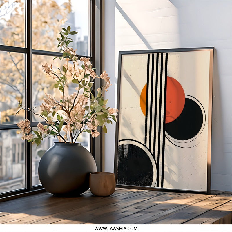 Abstract Geometric Wall Art, Modern Print, Circle and Line Art, Mid Century Modern Decor, Home Decor, Office Art - Tawshia