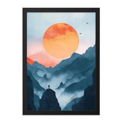 Mountain Sunset Wall Art, Man Silhouette Art, Minimalist Landscape Print, Nature Wall Decor, Zen Art Print, Spiritual Wall Art - Tawshia