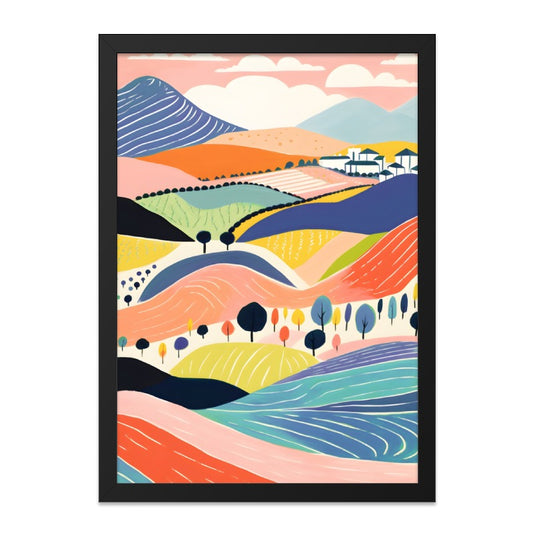 Colorful Landscape Wall Art, Abstract Mountain Print, Modern Countryside Painting, Scenic Field Illustration, Home Decor Wall Art - Tawshia