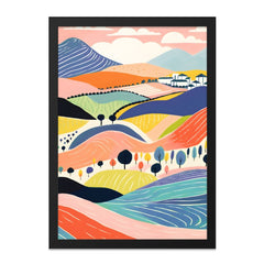 Colorful Landscape Wall Art, Abstract Mountain Print, Modern Countryside Painting, Scenic Field Illustration, Home Decor Wall Art - Tawshia