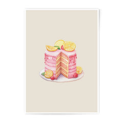 Pink Lemon Cake Photographic Prints, Watercolor Cake Slice Art, Foodie Wall Decor, Kitchen Art Prints, Bakery Illustration - Tawshia