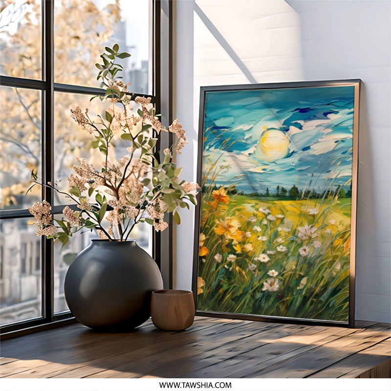 Field of Flowers Wall Art, Impressionist Landscape Print, Sunny Day Art, Floral Meadow Artwork, Nature Painting, Home Decor, Living Room Art - Tawshia