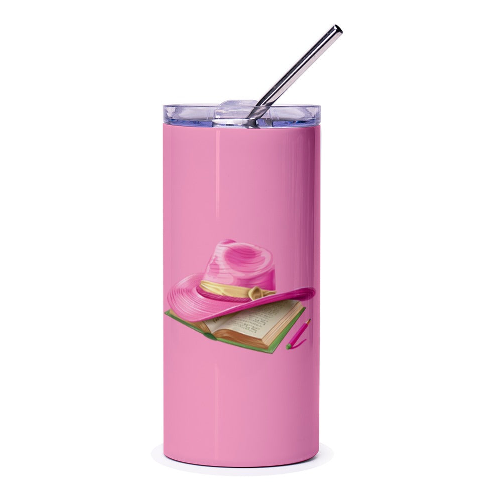 Pink Sorority Tumbler, Diva Hat and Book Tumbler, Sisterhood Gift, Divine Nine, Birthday Gift, Gift for Graduate, Pink and Green - Tawshia