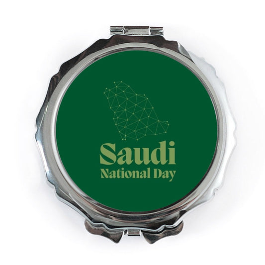 Saudi National Day Pocket Mirror, Kingdom Map, Green Theme, Portable Mirror, Compact Mirror, Gift For Her, Travel Mirror, Makeup Mirror - Tawshia
