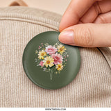 Floral Bouquet Pinback Button, Pink Roses Daisies Pin, Green Aesthetic Button, Flower Lover Gift, Botanical Badge, Cute Pin Buttons - Tawshia