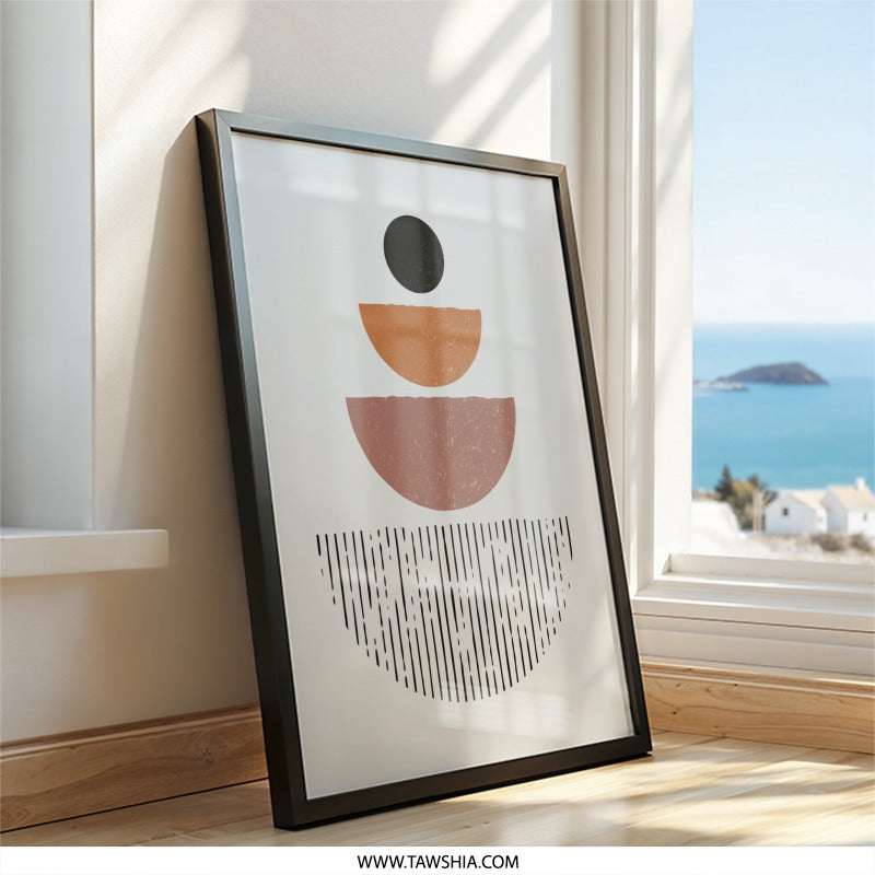 Abstract Geometric Wall Art, Modern Art Print, Minimalist Decor, Boho Wall Decor, Neutral Tones, Circle and Line Art, Home Decor - Tawshia