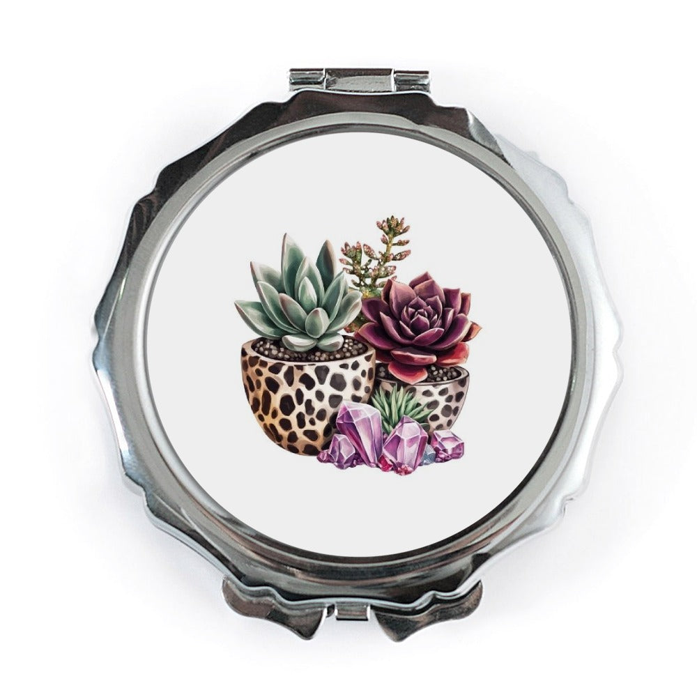 Succulent Pocket Mirror, Trendy Makeup Mirror, Cute Handbag Mirror, Plant Lover Gift, Stylish Portable Mirror, Crystal Pocket Mirror - Tawshia