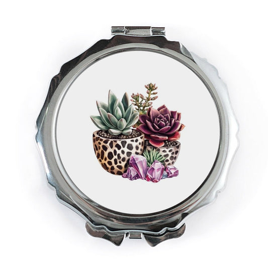 Succulent Pocket Mirror, Trendy Makeup Mirror, Cute Handbag Mirror, Plant Lover Gift, Stylish Portable Mirror, Crystal Pocket Mirror - Tawshia
