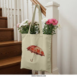 Autumn Umbrella Tote Bag, Fall Leaves Canvas Bag, Weather Art Shopping Bag, Seasonal Gift, Trendy Shoulder Bag - Tawshia