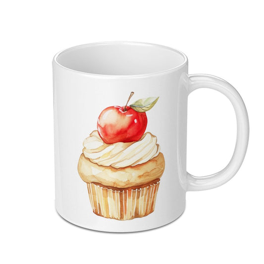 Apple Cupcake Mug, Watercolor Design, Dessert Lover Gift, Coffee Mug, Tea Cup, Cute Kitchen Decor, Unique Mug, Sweet Treat Gift - Tawshia