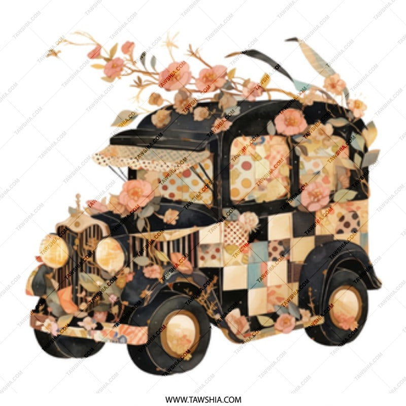 Floral Vintage Car Mug, Antique Vehicle Coffee Cup, Retro Automobile Gift, Unique Design Mug - Tawshia