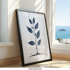 Blue Plant Wall Art, Botanical Print, Minimalist Art, Modern Home Decor, Leaf Illustration, Nature Inspired Artwork, Framed Wall Art - Tawshia
