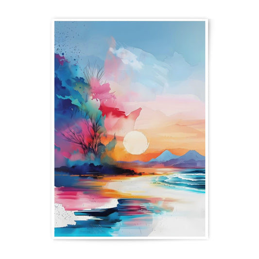 Abstract Beach Sunset Photographic Print, Colorful Landscape Wall Art, Modern Home Decor, Coastal Scenery Picture, Ocean View Artwork - Tawshia