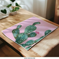 Prickly Pear Cactus Photographic Print, Pink Background Art, Desert Plant Wall Decor, Southwestern Home Decor, Botanical Art - Tawshia