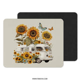Sunflower VW Bus Mouse Pad, Floral Camper Van Desk Decor, Butterflies Boho Office Gift, Hippie Van Computer Accessory, Desk Mat - Tawshia