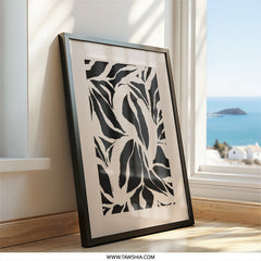 Abstract Leaves Wall Art, Minimalist Print, Beige and Black Artwork, Modern Home Decor, Botanical Illustration, Neutral Tone Art - Tawshia