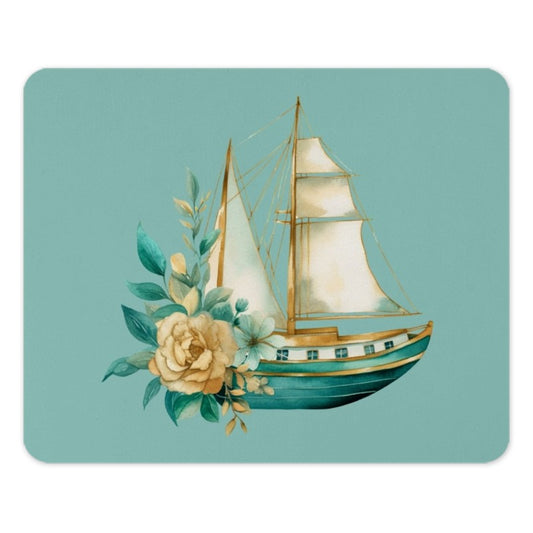 Floral Sailboat Mouse Pad, Watercolor Nautical Decor, Boat Lover Gift, Ocean Theme Desk Accessory, Coastal Home Office, Elegant Desk Mat - Tawshia