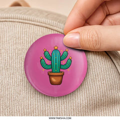 Cactus Pinback, Cute Cactus, Plant Pin, Desert Plant Pin, Succulent Pin, Potted Cactus, Sparkle Cactus, Pink Pinback, Fun Pinback - Tawshia