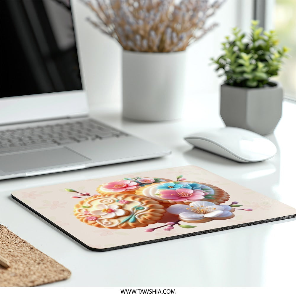 Floral Cookie MousePad, Cute Baking Mousepad, Decorative Mouse Pad, Pastel Decor Mousepad, Office Desk Accessories, Kawaii Desk Mat - Tawshia