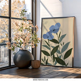 Blue Flax Flowers Wall Art, Botanical Illustration Print, Modern Floral Wall Decor, Nature Inspired Art, Elegant Flower Artwork - Tawshia