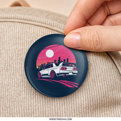 Skyline R32 Pinback Button, JDM Car Button, Japanese Car, Automotive Gift, Car Enthusiast Badge, Vaporwave Aesthetic, Cityscape - Tawshia