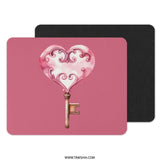 Heart Key Mouse Pad, Pink Decor, Ornate Design, Cute Mousepad, Home Office Accessory, Desk Mat, Gift for Her, Valentine's Day Gift - Tawshia